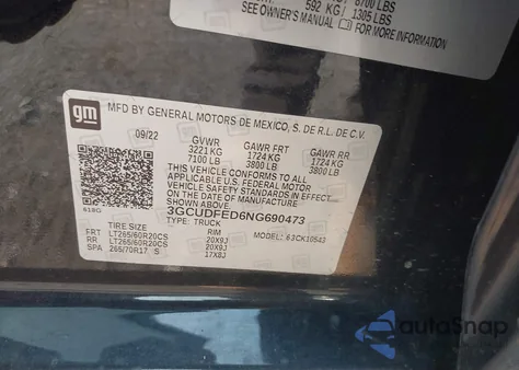 2022 Chevrolet Silverado 1500 4Wd Short Bed Lt Trail Boss z USA, uszkodzony, nr VIN 3GCUDFED6NG690473